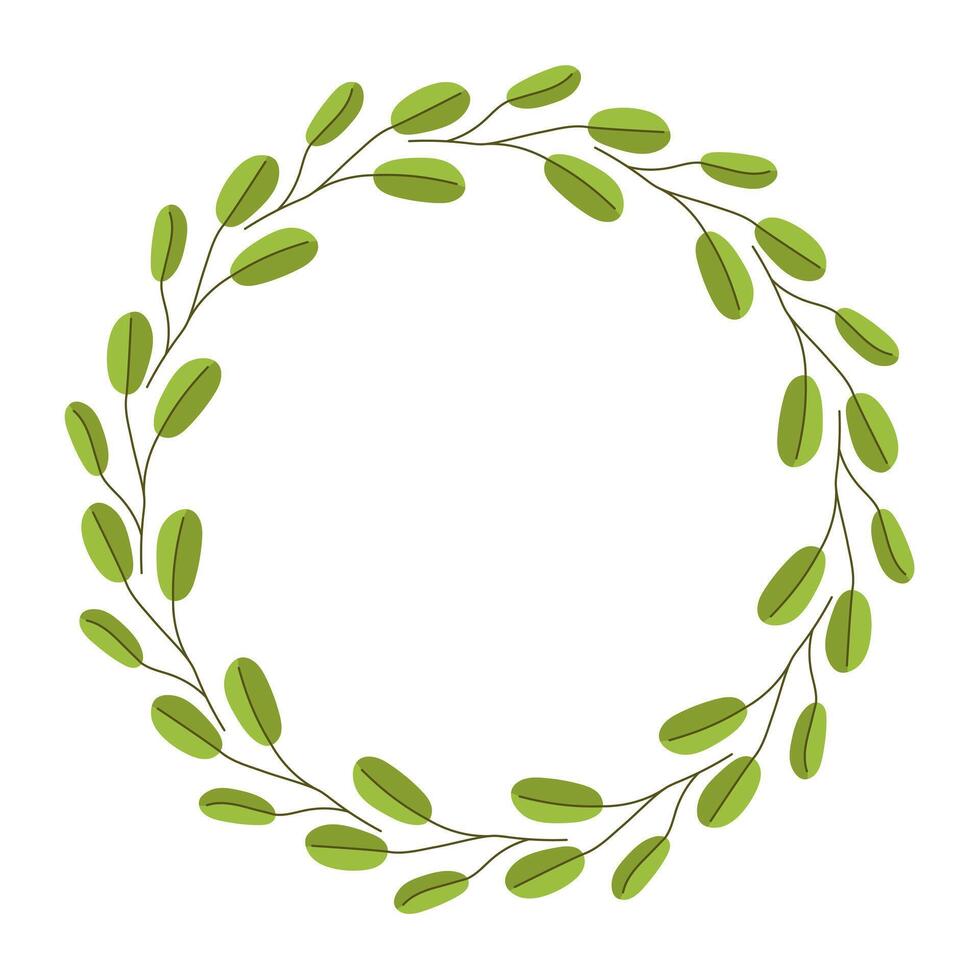 wreath of leaves. Template for a postcard. Green circle of leaves and branches. Eco friendly icon. Concept of spring and summer holiday invitation. vector
