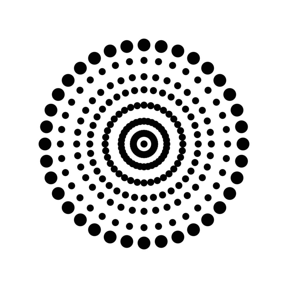 Halftone Background. Abstract circle background. Circle, ring shapes made of spots, dots, tiny beads, blots, snowflakes. Set of black thick halftone dotted speed lines. Geometric art vector