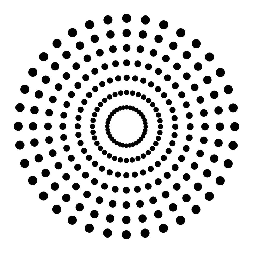 Halftone Background. Abstract circle background. Circle, ring shapes made of spots, dots, tiny beads, blots, snowflakes. Set of black thick halftone dotted speed lines. Geometric art vector