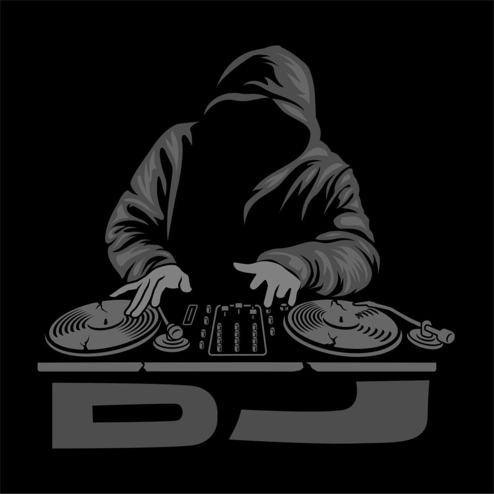 DJ logo with hoodie man, Design element for logo, poster, card, banner, emblem, t shirt. illustration vector