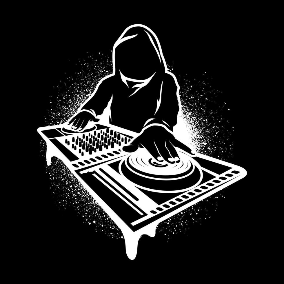DJ logo with hoodie man, Design element for logo, poster, card, banner, emblem, t shirt. illustration vector