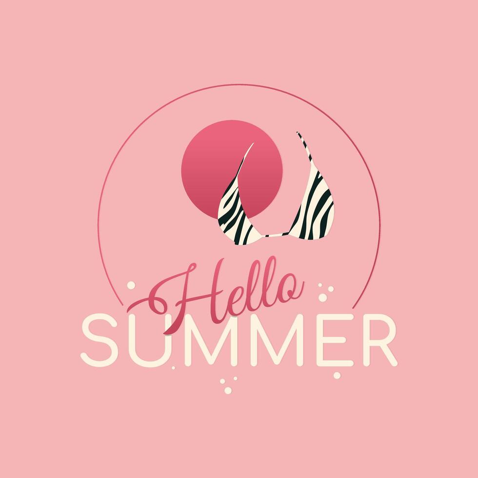 Hello summer letter banner template background with bra vector