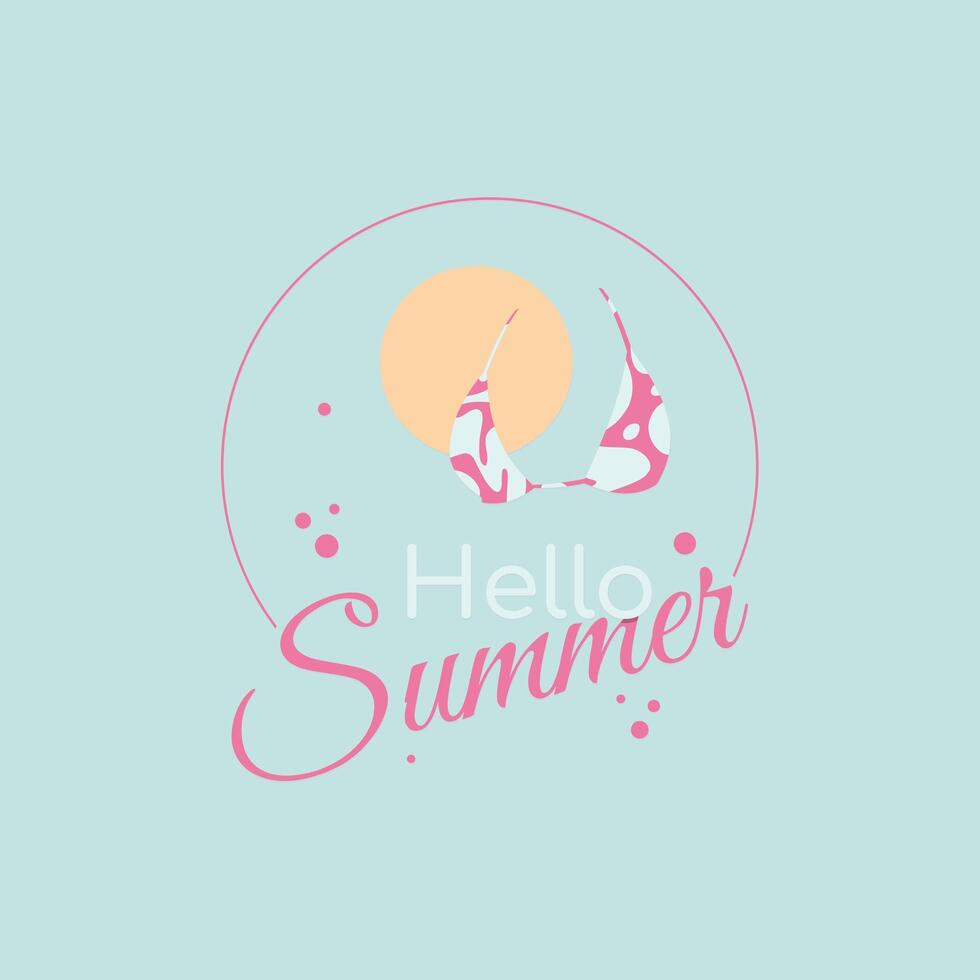 Hello summer letter banner template background with bra vector