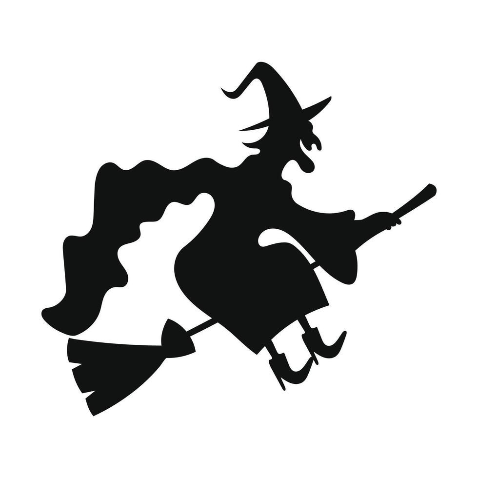 Witch on a broomstick Black silhouette on white vector