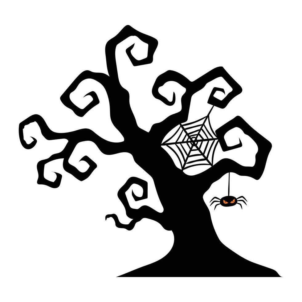 Halloween spooky tree Cartoon horror tree and bats silhouette vector