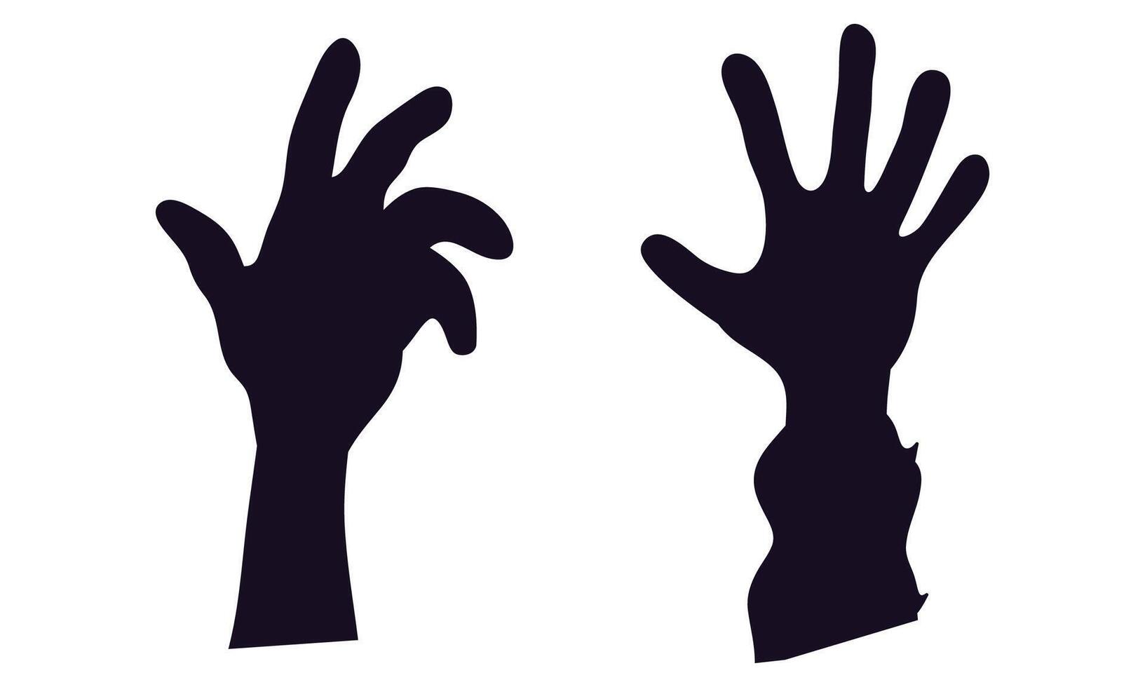 A set of zombie hands from the ground. Collection of silhouettes of human hands from graves vector