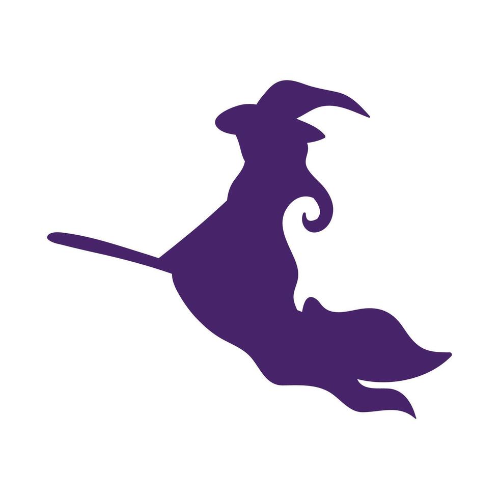Witch on a broomstick Black silhouette on white background vector