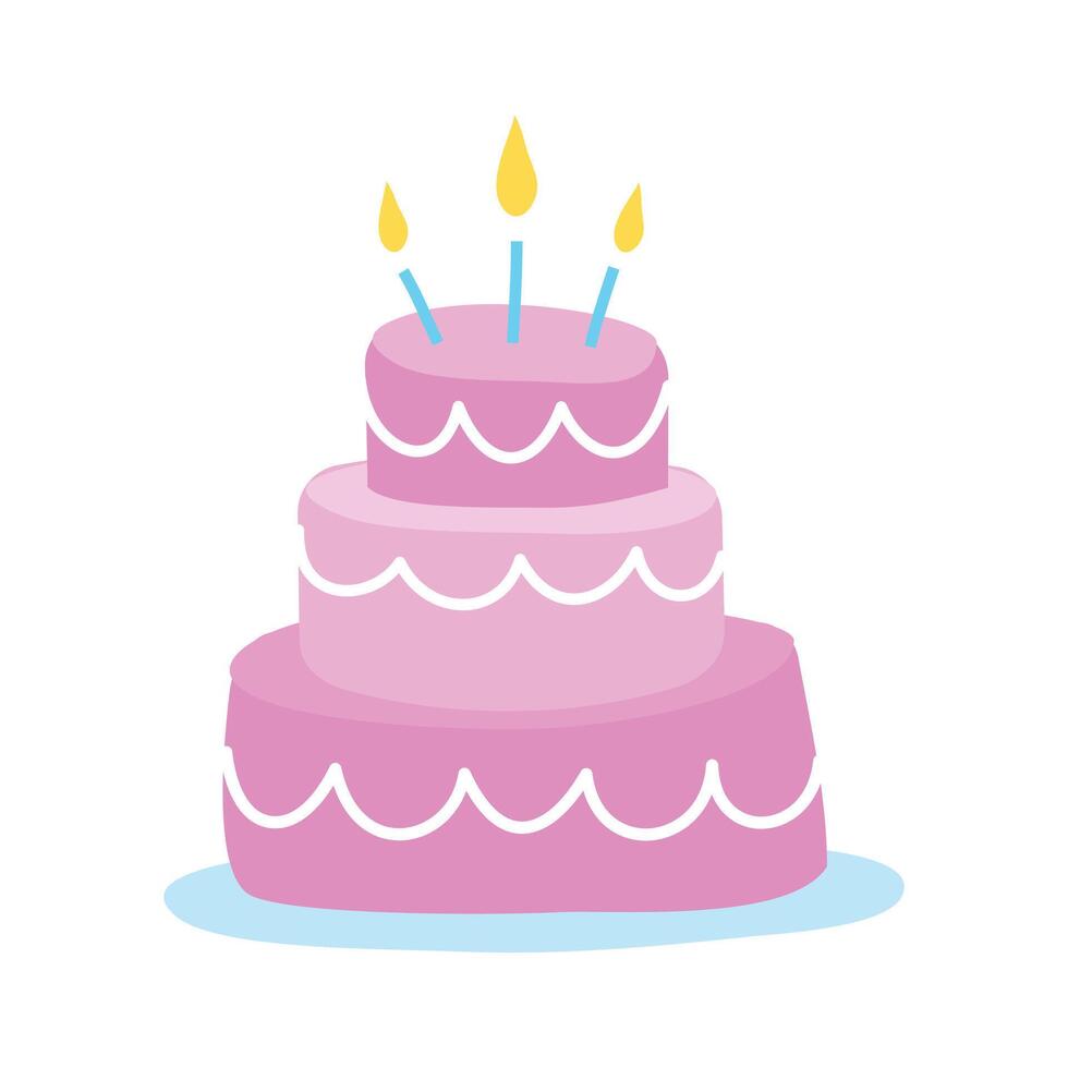 Sweet birthday cake with candles on white background vector