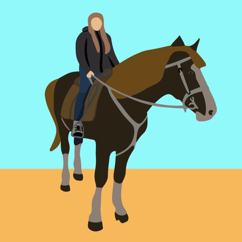 Illustration of a horsewoman on a horse. vector