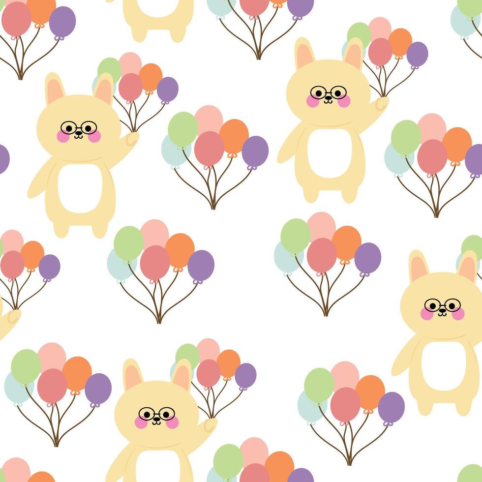 Seamless pattern with cute cartoon rabbits holding balloons for fabric prints, textiles, gift wrapping paper. children's colorful , flat style vector