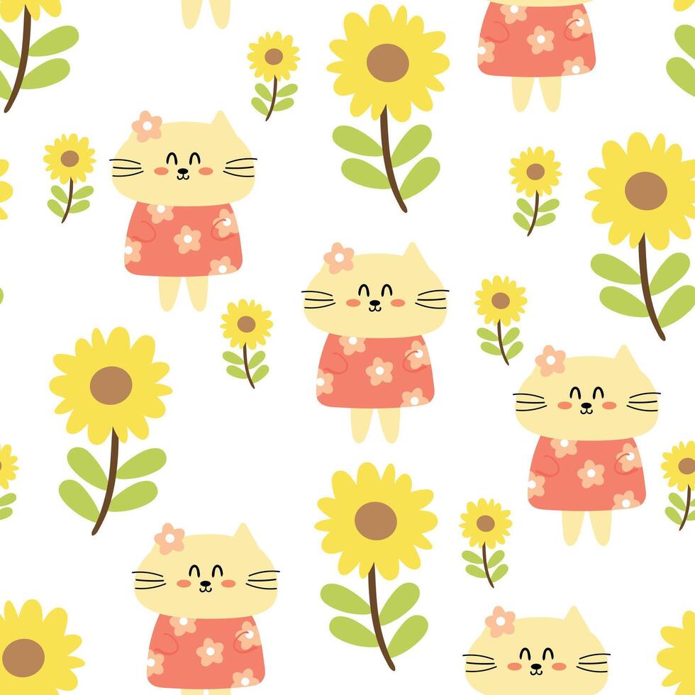 Seamless pattern with cute cartoon cats, for fabric prints, textiles, gift wrapping paper. children's colorful , flat style vector