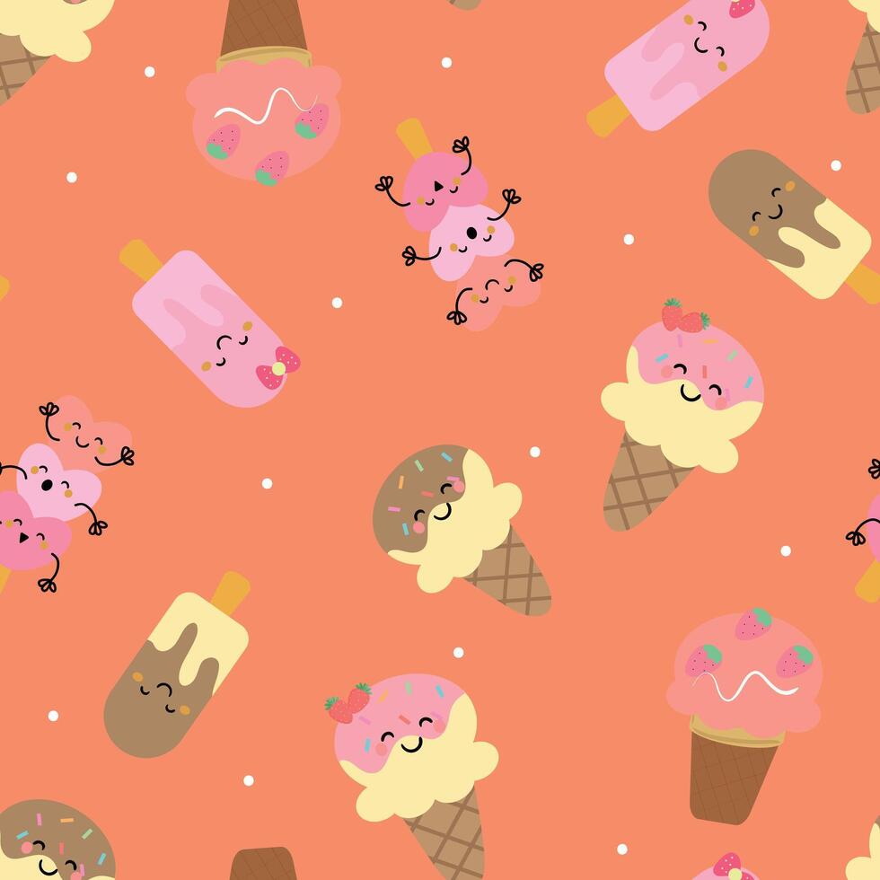 Seamless pattern with cute cartoon ice cream for fabric prints, textiles, gift wrapping paper. children's colorful , flat style vector