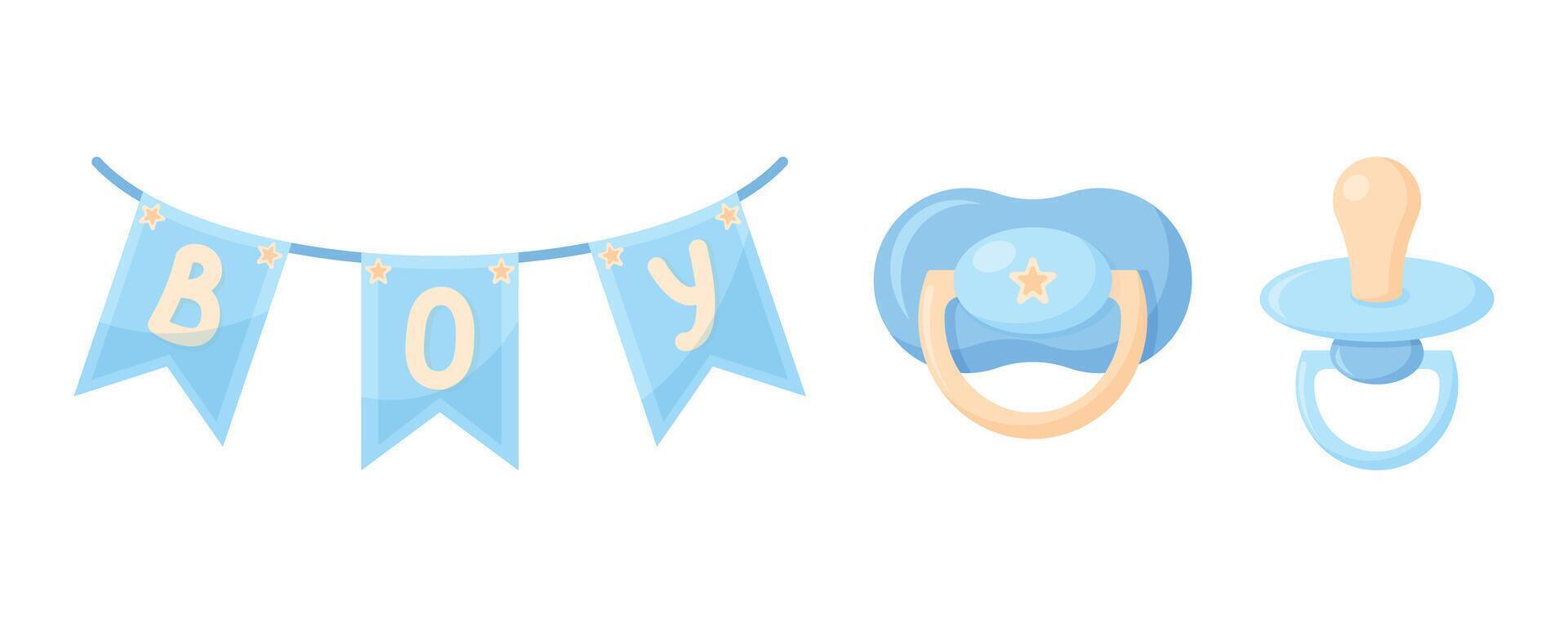 Blue baby Dummy set for boy. Baby pacifier icon. Element for design of logo, icons, buttons. illustration vector