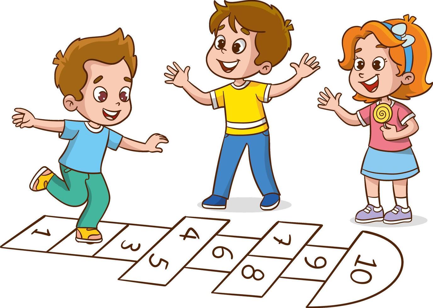 Children playing hopscotch game Illustration on a white background vector