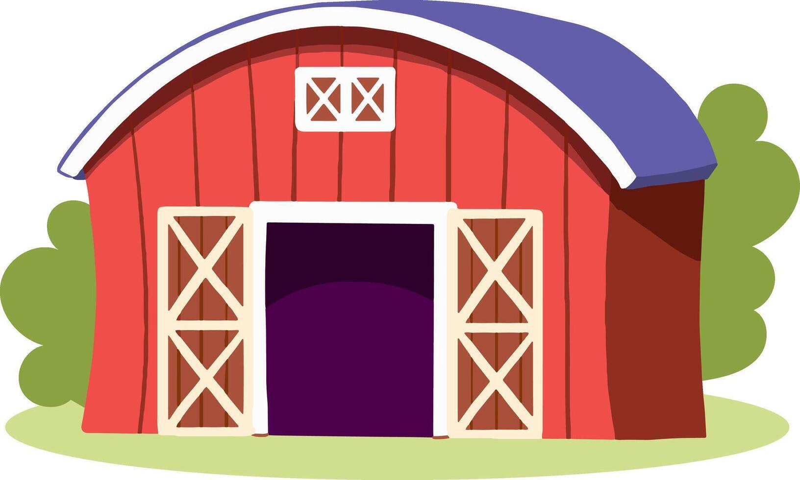 Farm red building. Farming and agriculture. Rural village and scene. Barn or home in sunny day. Sticker for social networks. Cartoon flat illustration isolated on white background vector