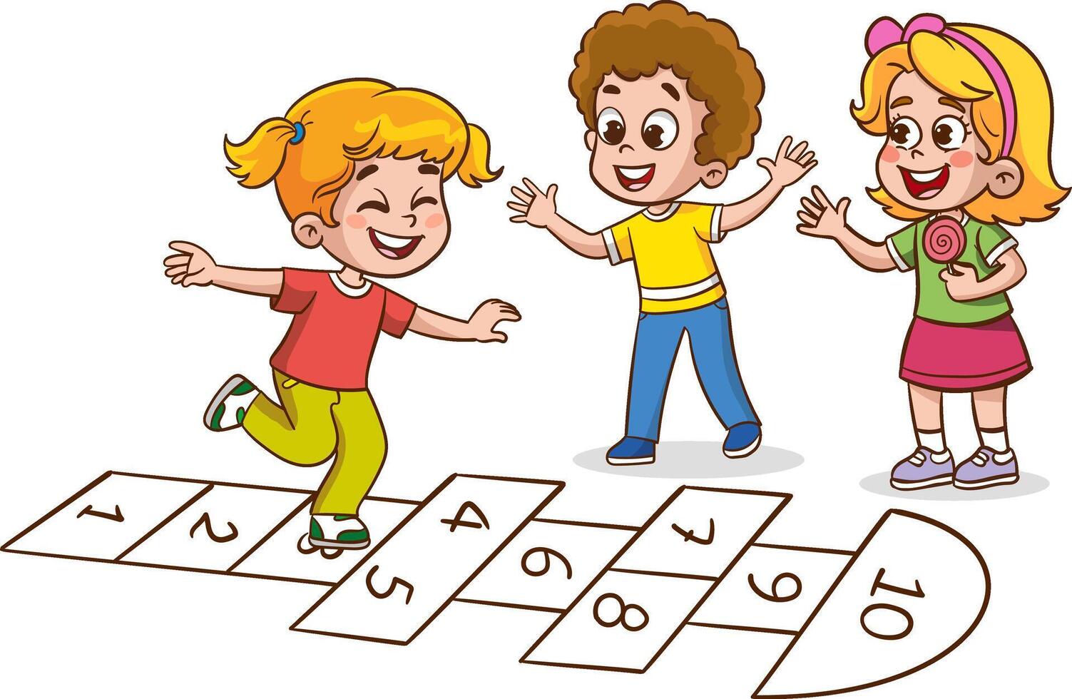 Children playing hopscotch game Illustration on a white background vector