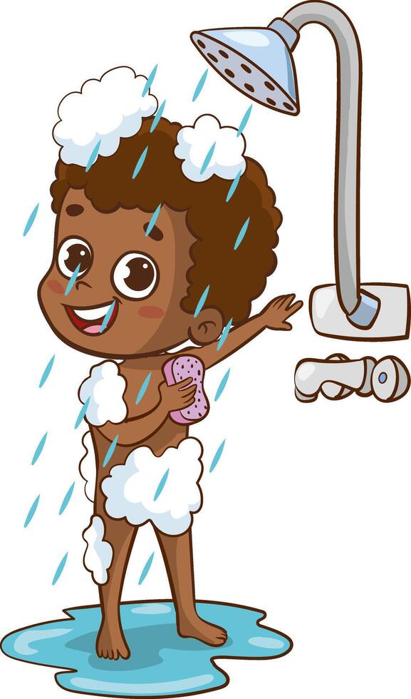 little kid take a shower and wash body vector