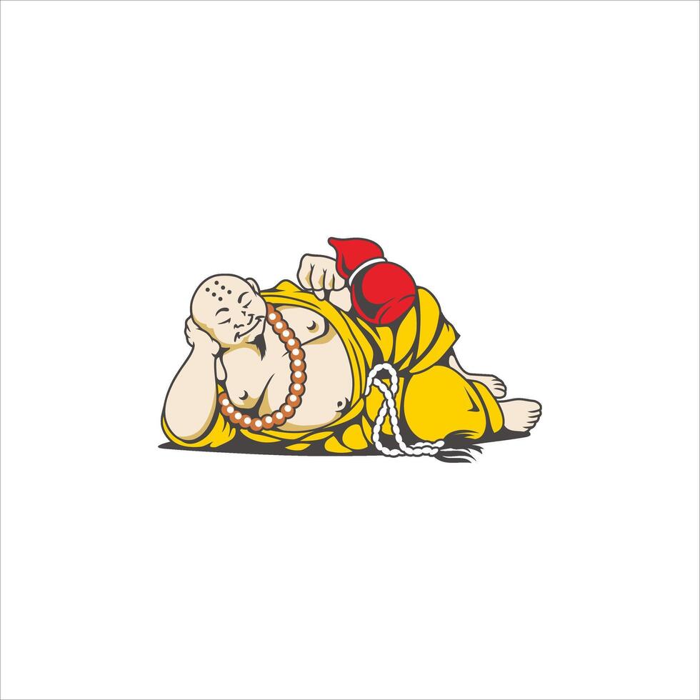 a fat monk is relaxing on a white background vector