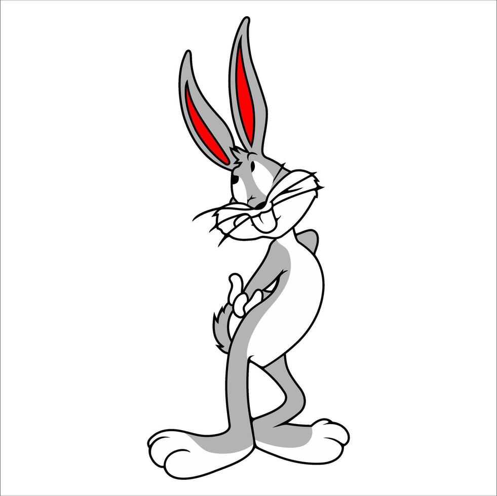 cartoon rabbit with red ears standing on one leg vector