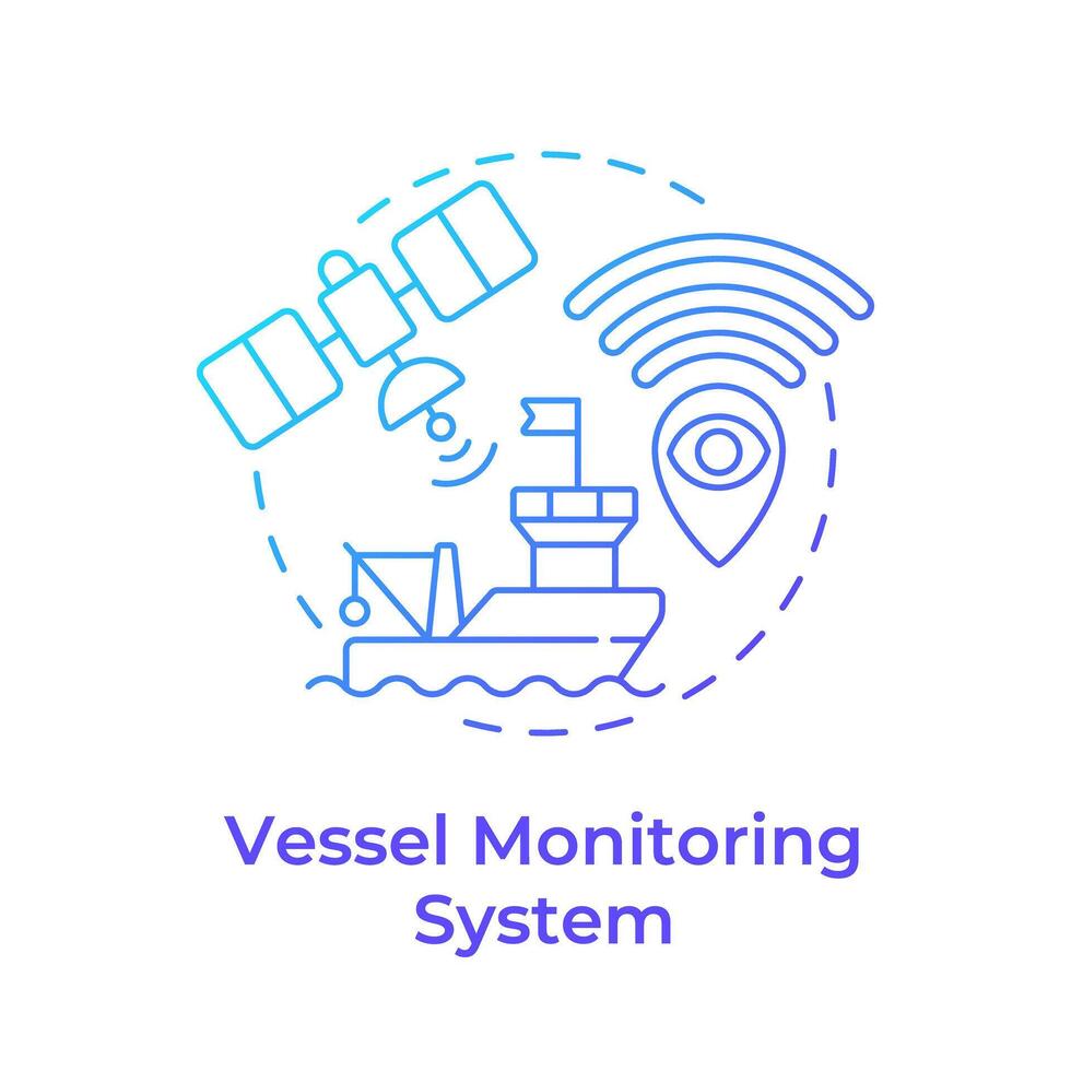 Vessel monitoring system blue gradient concept icon. Tracking satellite, boat fishing. Round shape line illustration. Abstract idea. Graphic design. Easy to use in infographic, presentation vector