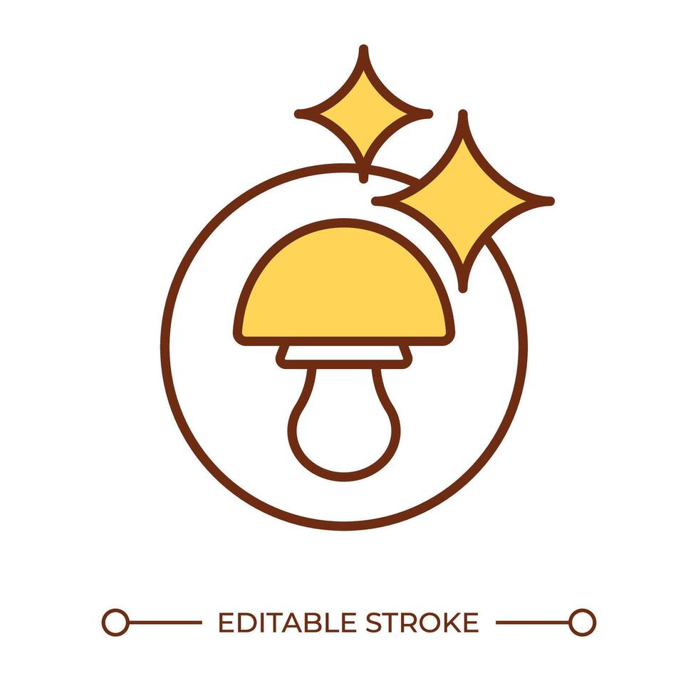 Magic mushroom RGB color icon. Sparkles and fungi symbolizing psychedelic effect. Fresh produce. Clean mushroom. Isolated illustration. Simple filled line drawing. Editable stroke vector