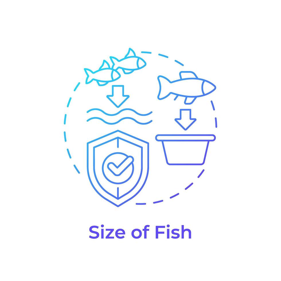 Size of fish blue gradient concept icon. Ecosystem biodiversity, marine. Seafood production. Round shape line illustration. Abstract idea. Graphic design. Easy to use in infographic, presentation vector
