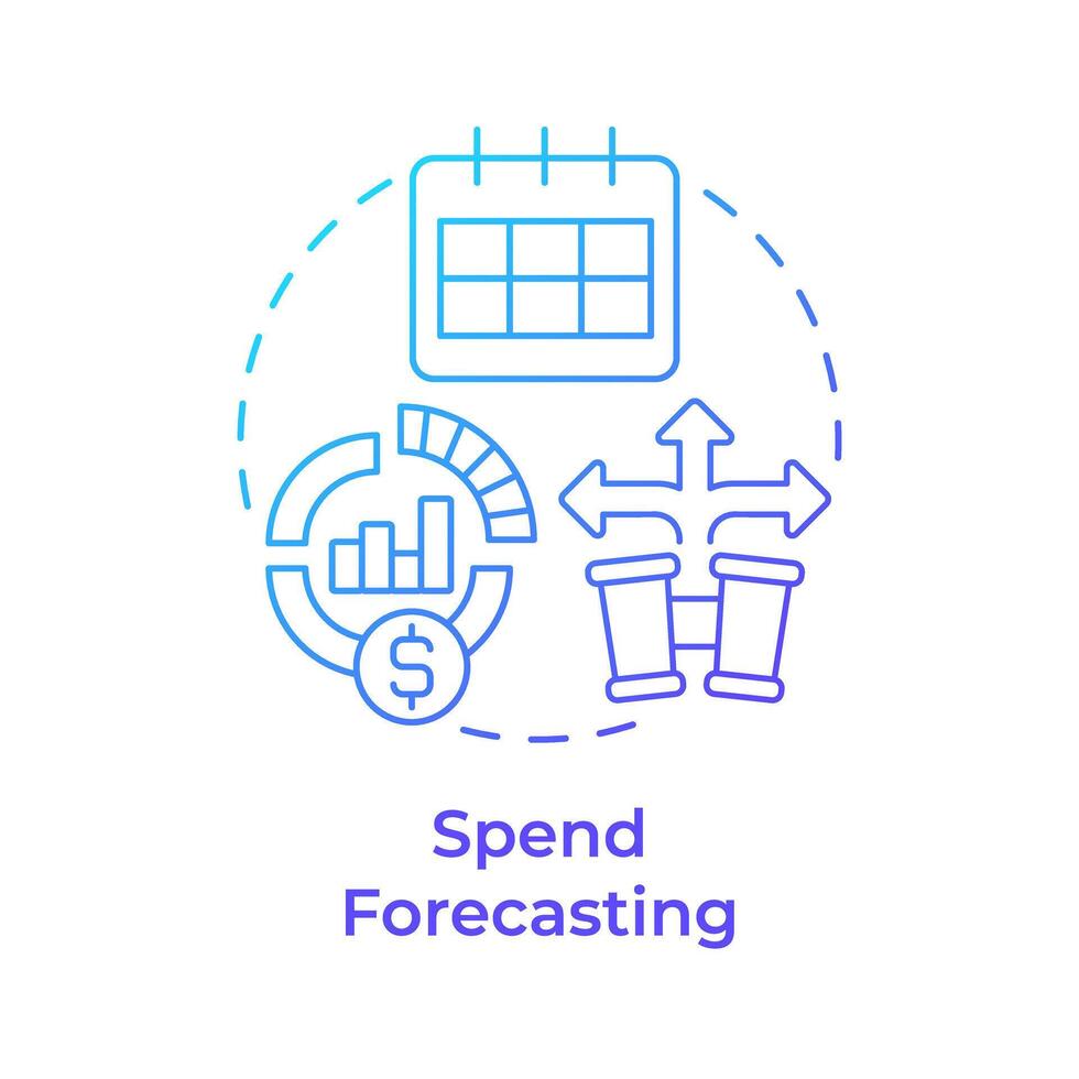 Spend forecasting blue gradient concept icon. Business data analysis. Financial planning. Round shape line illustration. Abstract idea. Graphic design. Easy to use in infographic, presentation vector