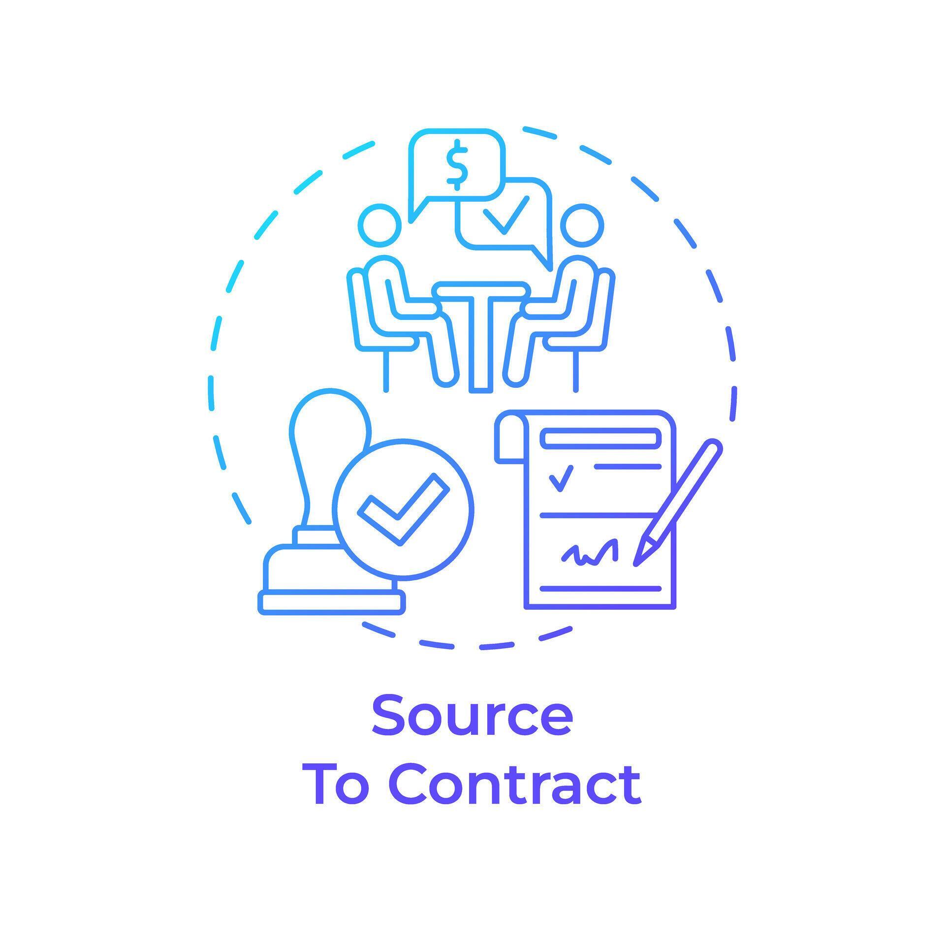 Source to contract blue gradient concept icon. Business process ...