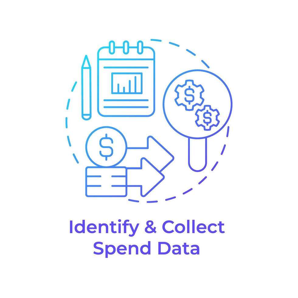 Identify and collect spend data blue gradient concept icon. Collecting statistics, financial needs. Round shape line illustration. Abstract idea. Graphic design. Easy to use in infographic vector