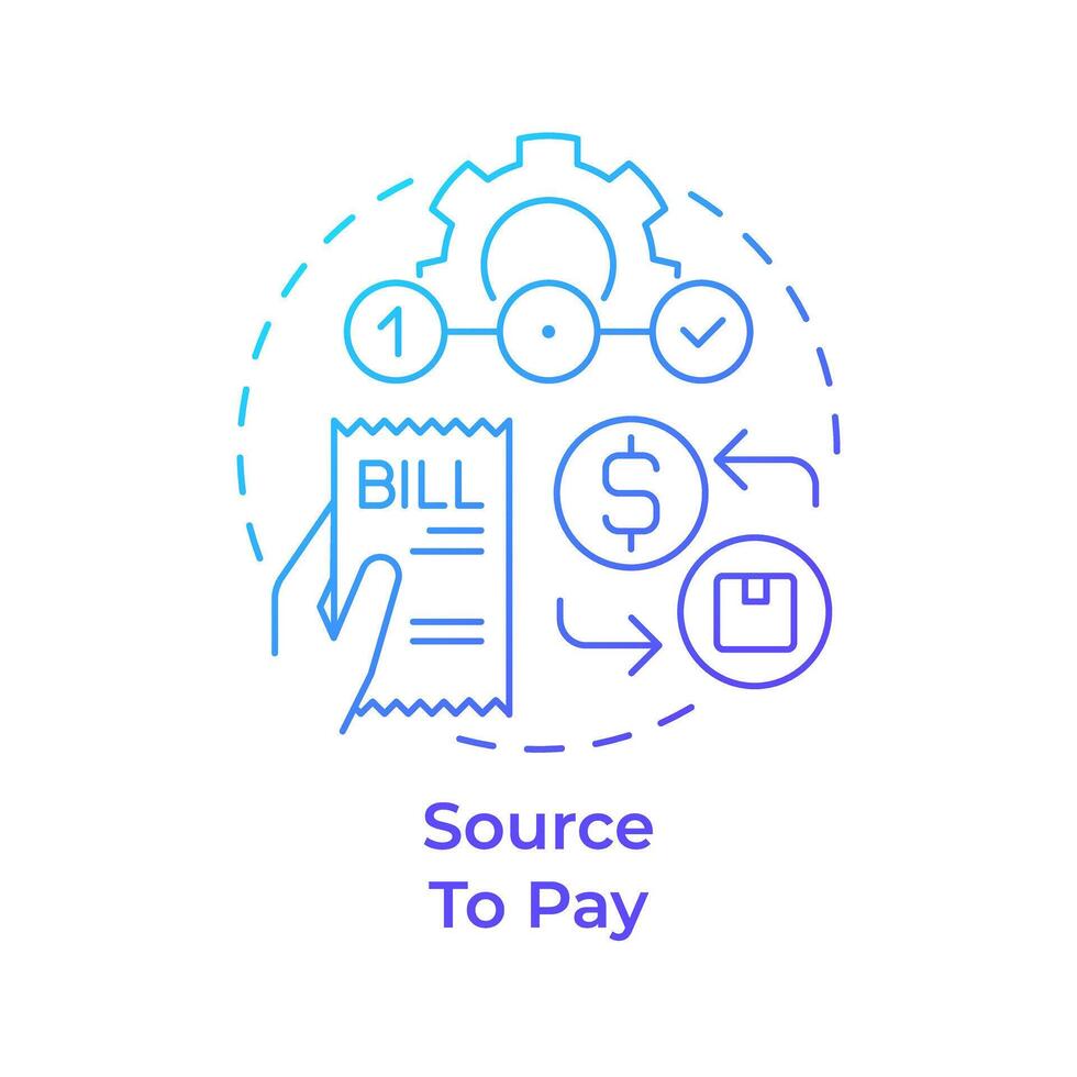 Source to pay blue gradient concept icon. Operational costs, resource allocation. Round shape line illustration. Abstract idea. Graphic design. Easy to use in infographic, presentation vector