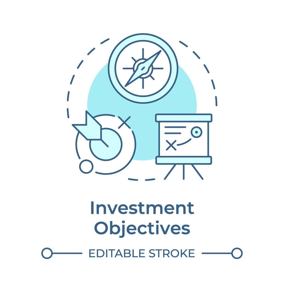 Investment objectives soft blue concept icon. Portfolio strategy, income generation. Round shape line illustration. Abstract idea. Graphic design. Easy to use in infographic, presentation vector