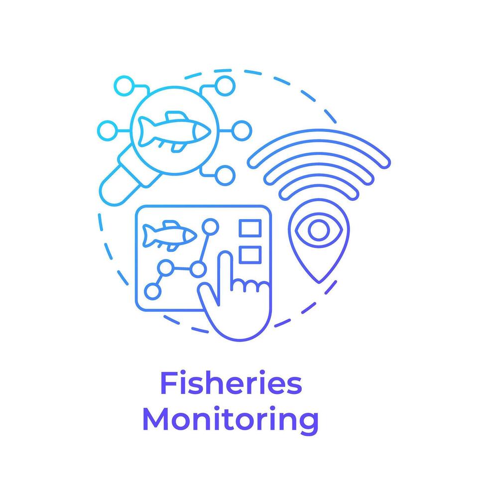 Fisheries monitoring blue gradient concept icon. Fish analysis. Aquatic ecosystem health. Round shape line illustration. Abstract idea. Graphic design. Easy to use in infographic, presentation vector