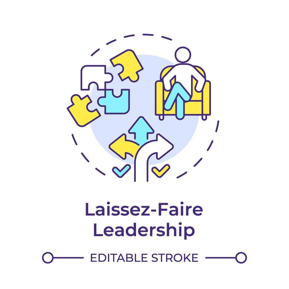 Laissez-Faire leadership multi color concept icon. Path choosing, task delegation. Round shape line illustration. Abstract idea. Graphic design. Easy to use in infographic, presentation vector