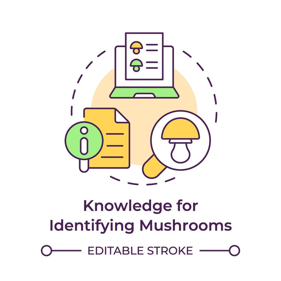 Knowledge for identifying mushrooms multi color concept icon. Mushroom management and regulation. Round shape line illustration. Abstract idea. Graphic design. Easy to use in article vector