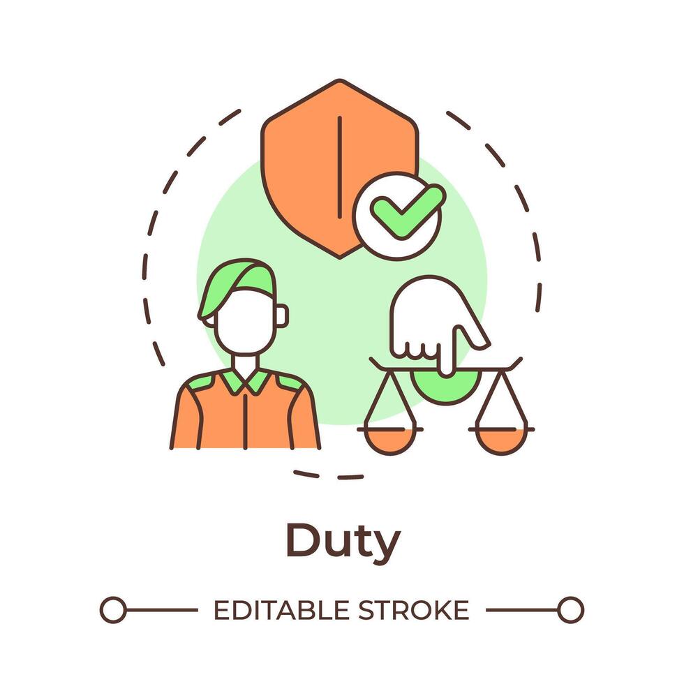 Soldiers duty multi color concept icon. Army philosophy, military leadership. Moral values. Round shape line illustration. Abstract idea. Graphic design. Easy to use in infographic, presentation vector