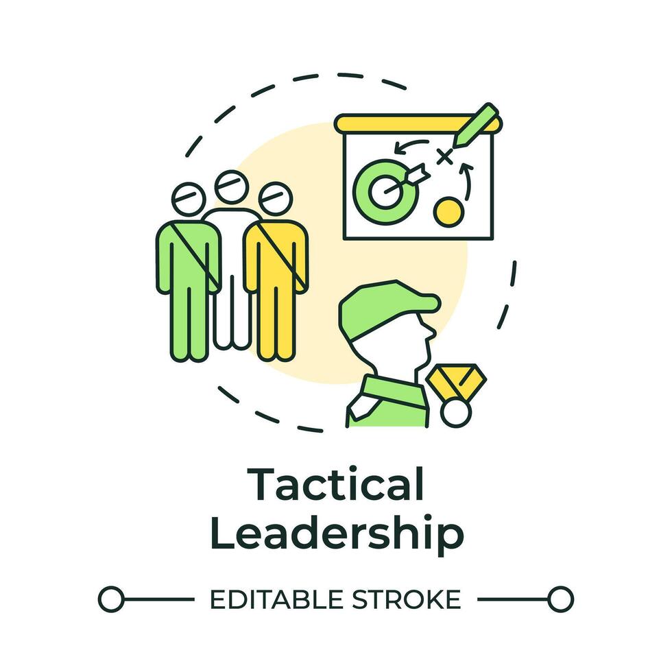 Tactical leadership multi color concept icon. Military service, strategy. Army job, soldiers. Round shape line illustration. Abstract idea. Graphic design. Easy to use in infographic, presentation vector