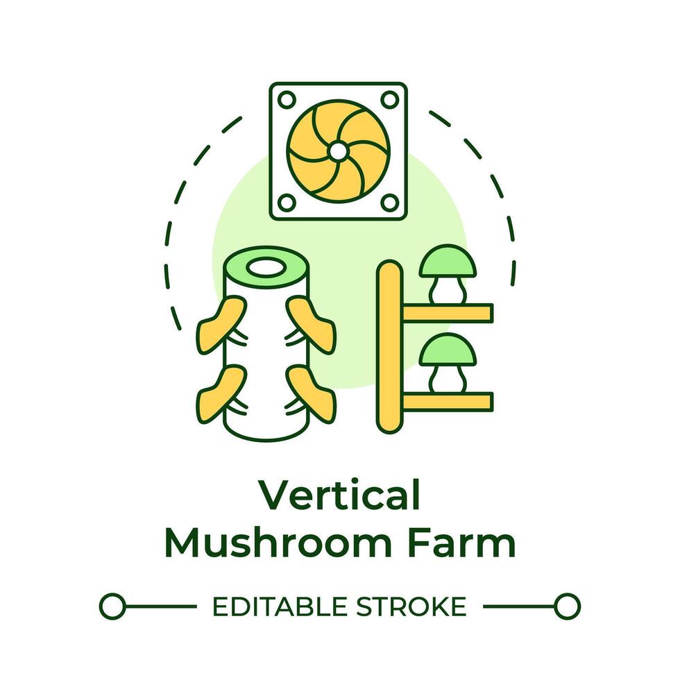 Vertical mushroom farm multi color concept icon. Mushroom cultivation technique. Vertical layers. Indoor farming. Round shape line illustration. Abstract idea. Graphic design. Easy to use in article vector