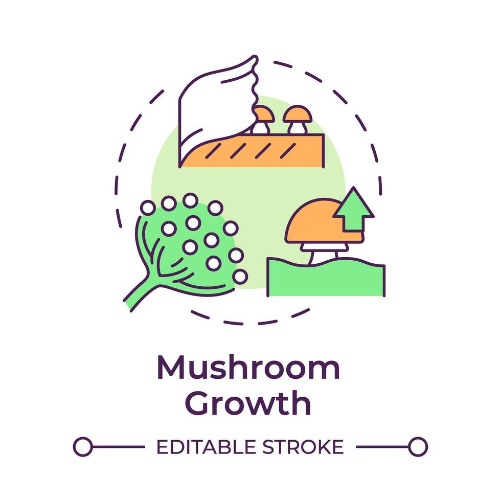 Mushroom growth multi color concept icon. Indoor mushroom farming. Spore propagation. Fungi cultivation. Round shape line illustration. Abstract idea. Graphic design. Easy to use in article vector