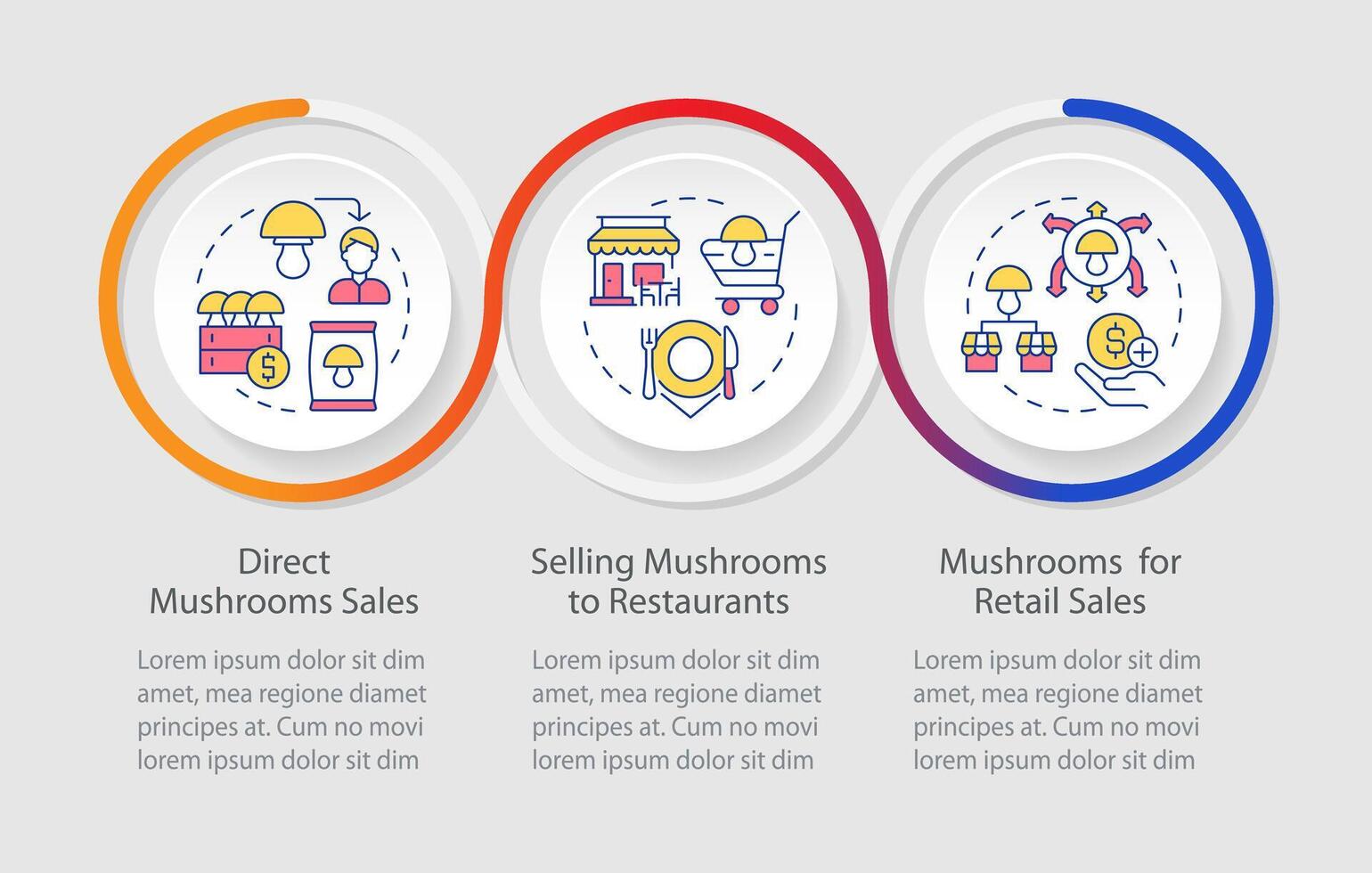 Selling mushrooms loop infographic template. Farm to table. Data visualization with 3 steps. Editable timeline info chart. Workflow layout with line icons vector