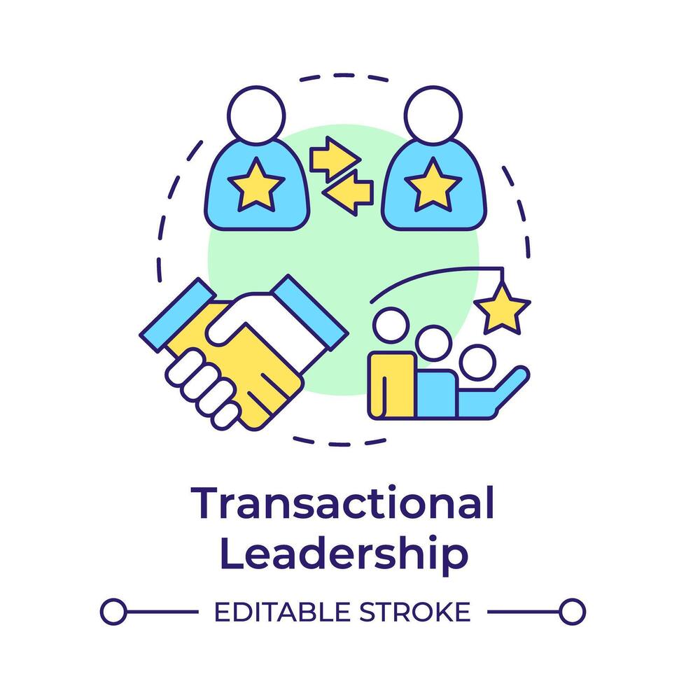 Transactional leadership multi color concept icon. Experience exchange, teamwork. Round shape line illustration. Abstract idea. Graphic design. Easy to use in infographic, presentation vector