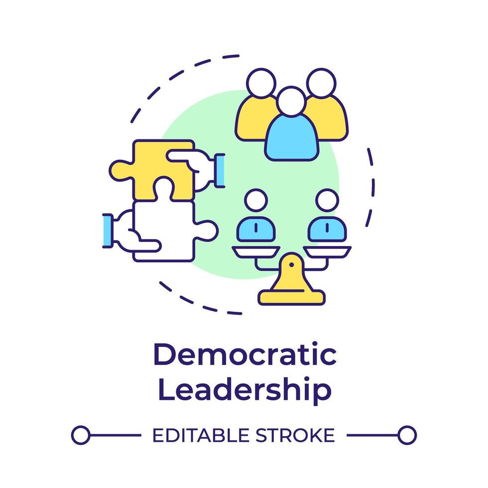 Democratic leadership multi color concept icon. Team members, democracy. Puzzle hands. Round shape line illustration. Abstract idea. Graphic design. Easy to use in infographic, presentation vector