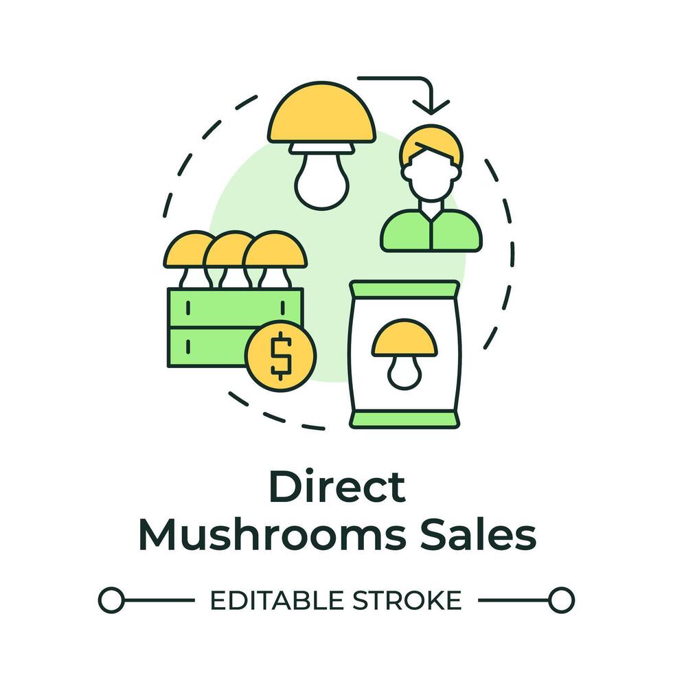 Direct mushroom sales multi color concept icon. Selling mushrooms. Commercial farming. Fresh produce. Round shape line illustration. Abstract idea. Graphic design. Easy to use in article vector