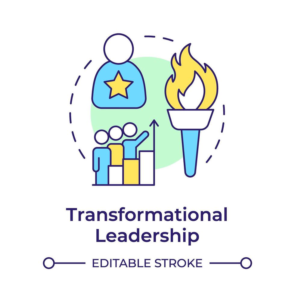 Transformational leadership multi color concept icon. Personal growth. Team members cooperation. Round shape line illustration. Abstract idea. Graphic design. Easy to use in infographic, presentation vector