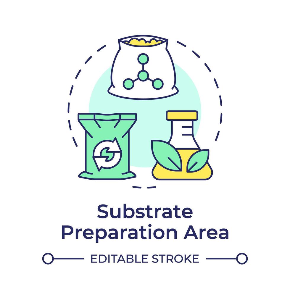 Substrate preparation area multi color concept icon. Mushroom farm. Growing medium. Fungi cultivation. Round shape line illustration. Abstract idea. Graphic design. Easy to use in article vector