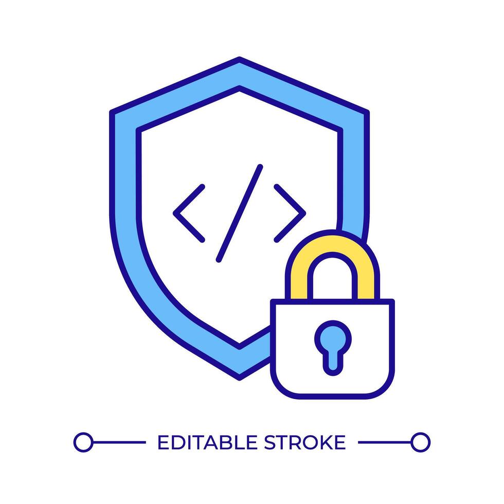 Proprietary license RGB color icon. Software licensing management. Source code, regulatory compliance. Digital security lock. Isolated illustration. Simple filled line drawing. Editable stroke vector