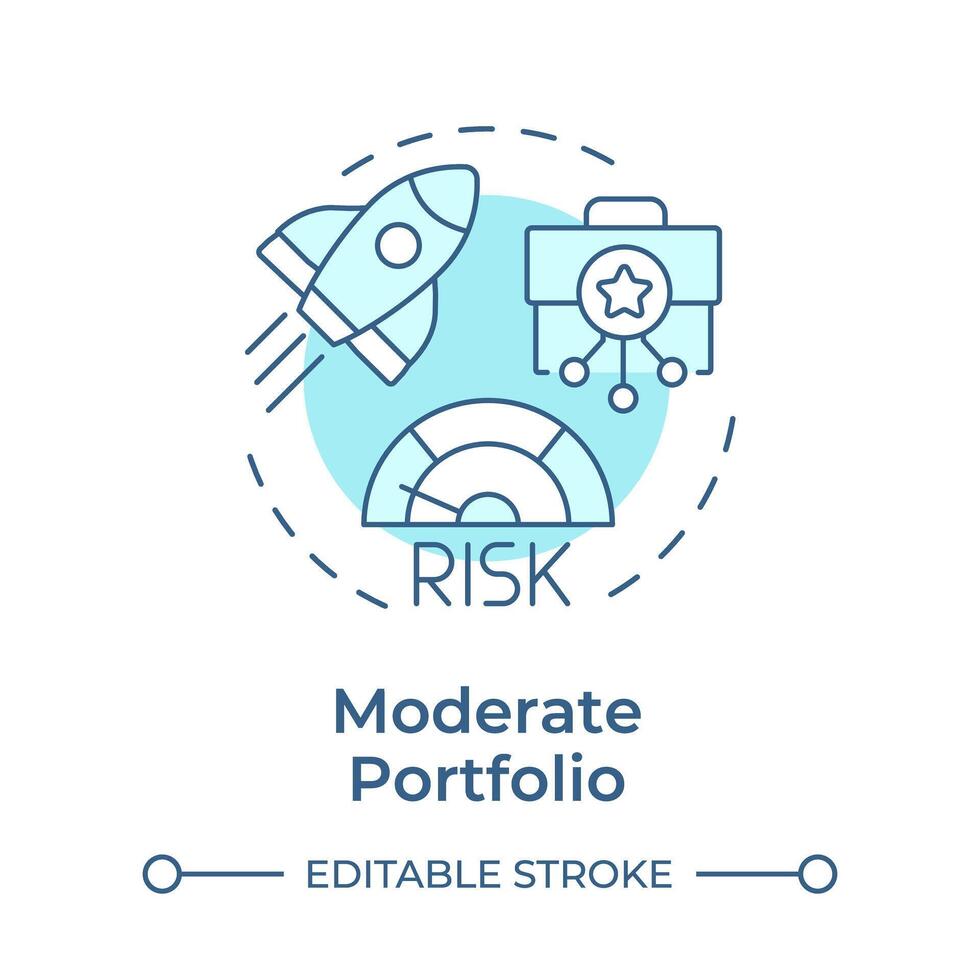 Moderate portfolio soft blue concept icon. Investment organization, rocket progress. Risk management. Round shape line illustration. Abstract idea. Graphic design. Easy to use in infographic vector