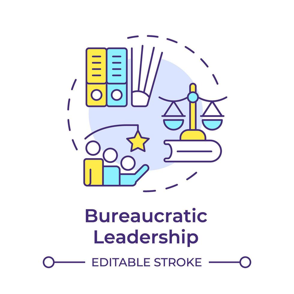 Bureaucratic leadership multi color concept icon. Policy guidelines. Teamwork organization. Round shape line illustration. Abstract idea. Graphic design. Easy to use in infographic, presentation vector