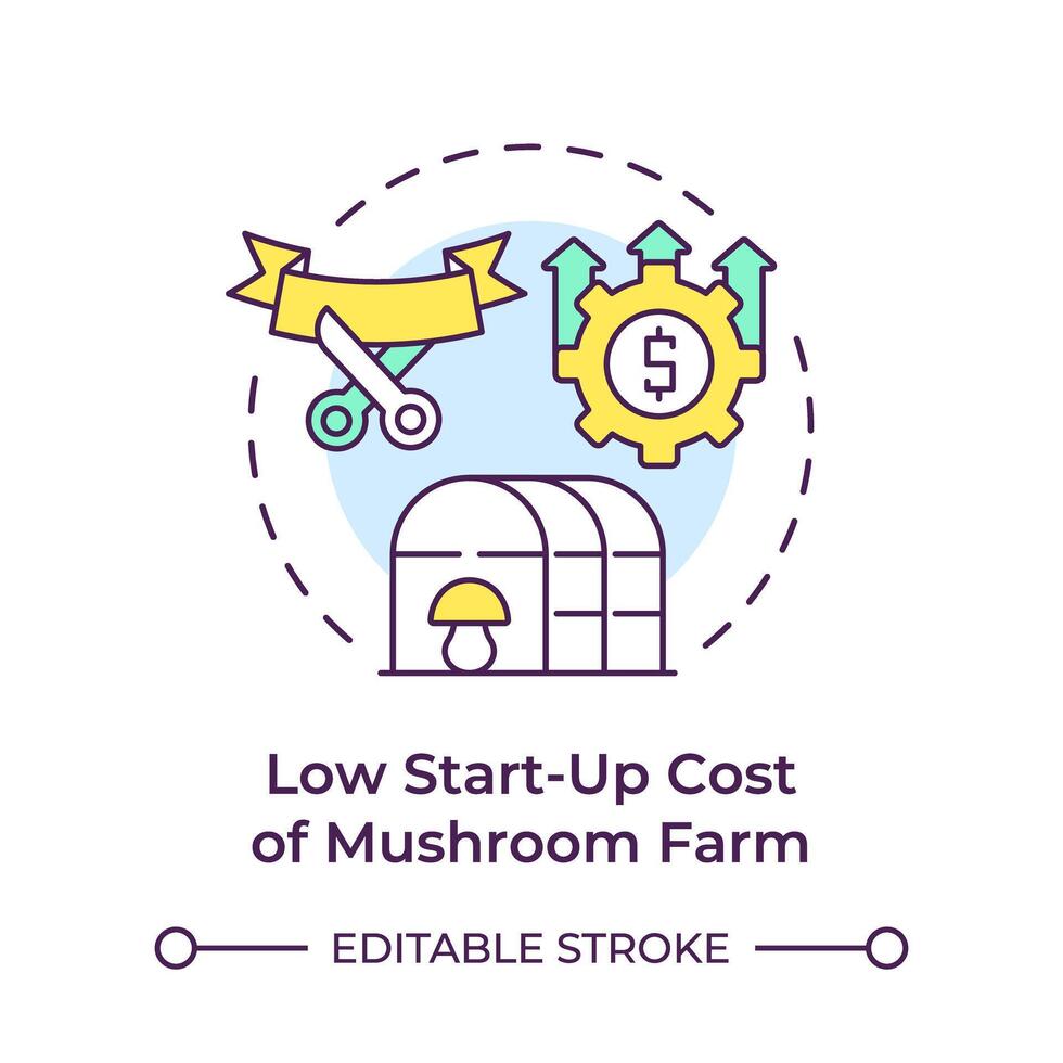 Low startup costs multi color concept icon. Mushroom farming benefit. Agricultural venture. New business. Round shape line illustration. Abstract idea. Graphic design. Easy to use in article vector