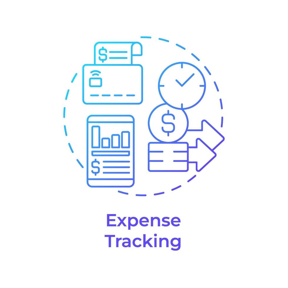 Expense tracking blue gradient concept icon. Credit card, spend submission. Financial report. Round shape line illustration. Abstract idea. Graphic design. Easy to use in infographic, presentation vector
