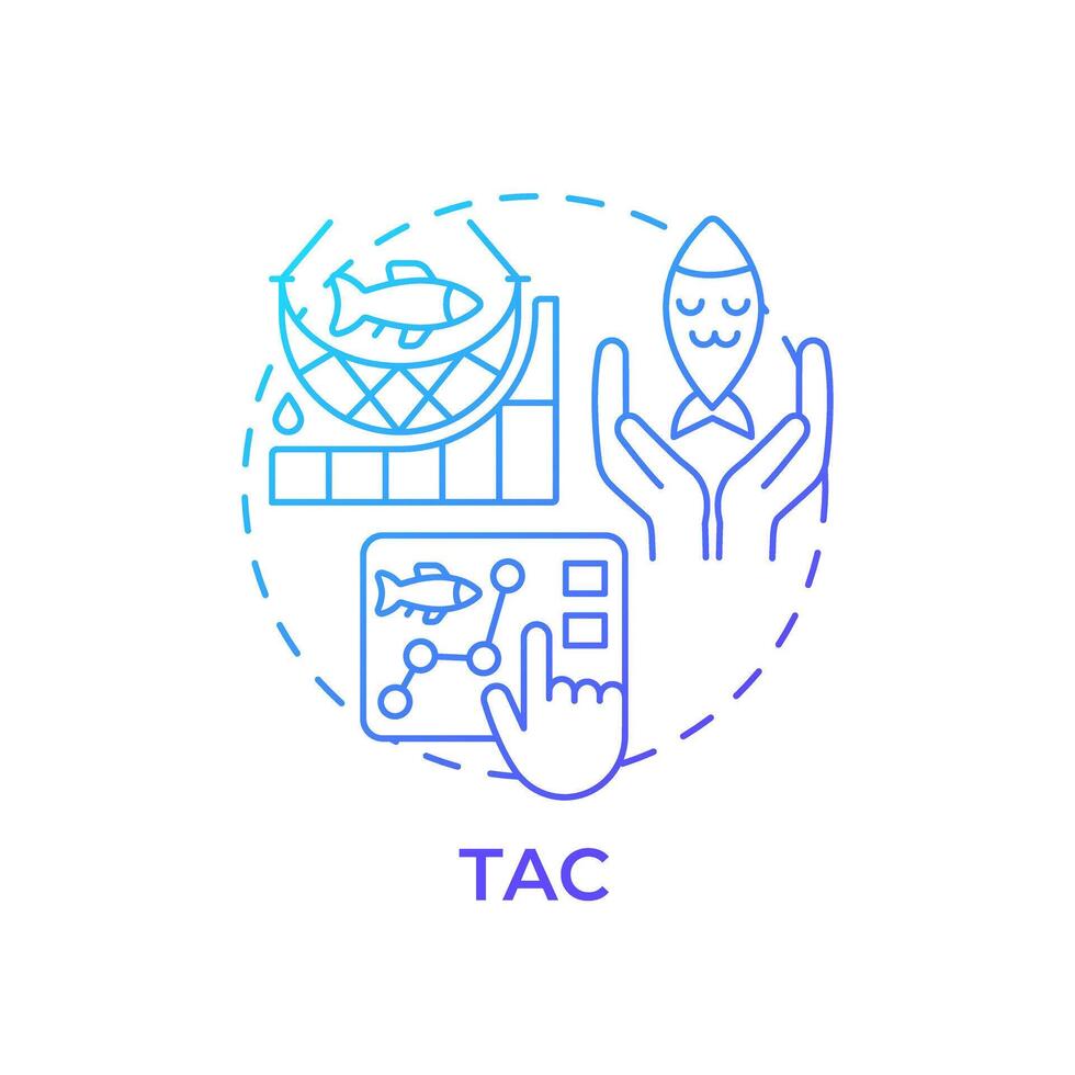 TAC blue gradient concept icon. Fisheries management, allowable catch. Aquatic ecosystem. Round shape line illustration. Abstract idea. Graphic design. Easy to use in infographic, presentation vector